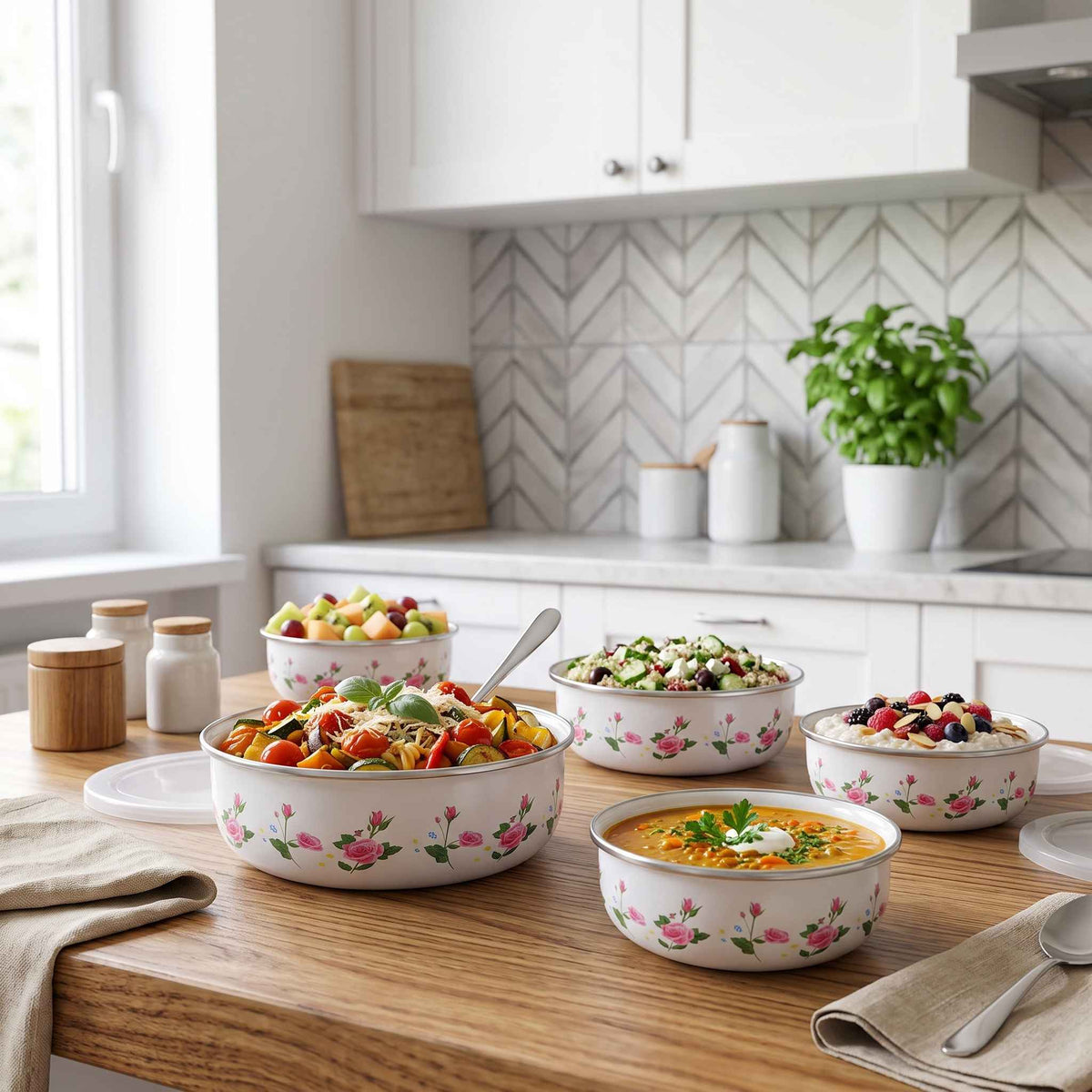 5-Piece Stainless Steel Bowl Set with Silicon Lids | Premium Quality