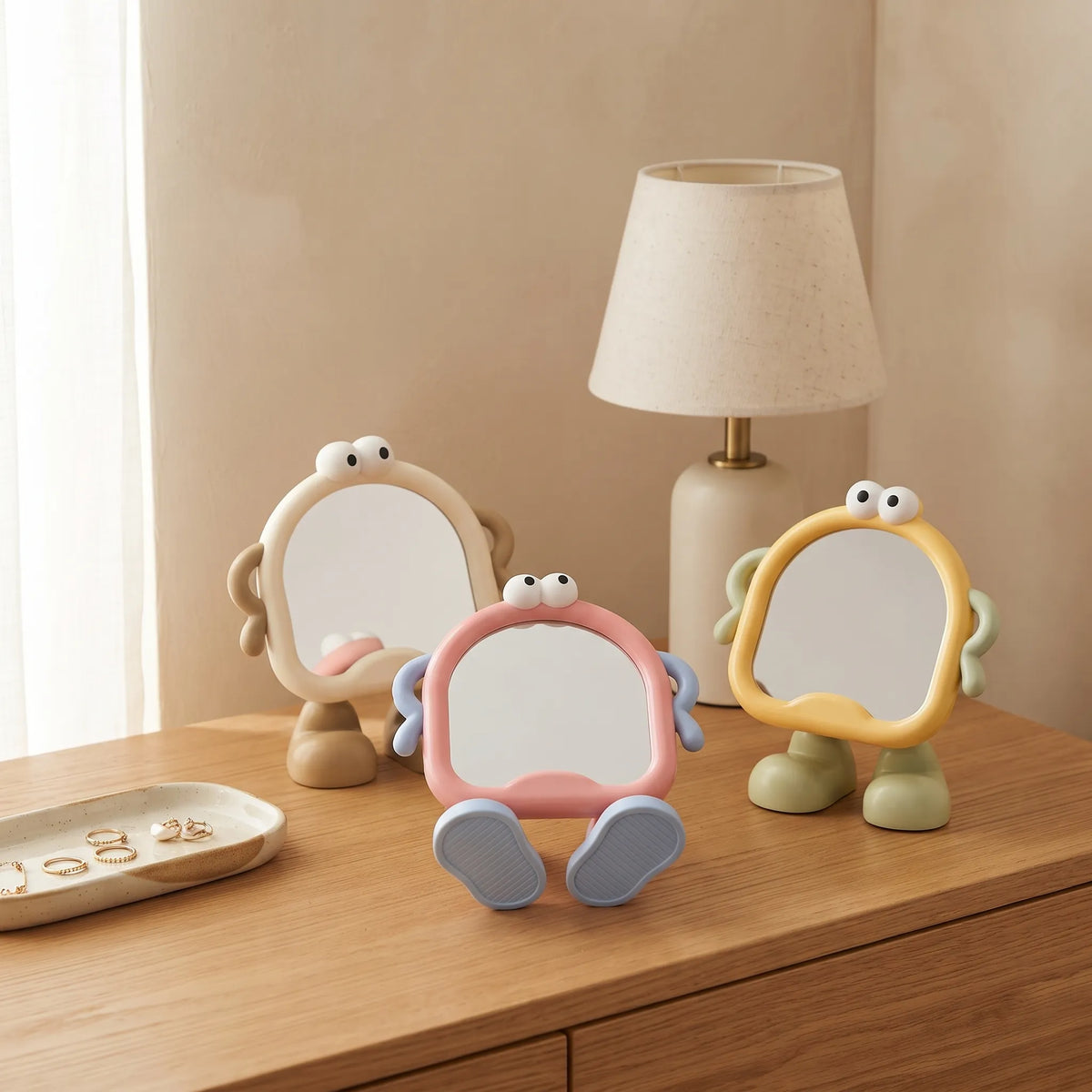 Cute Cartoon Character Standing Vanity Mirror – Desktop Makeup Mirror