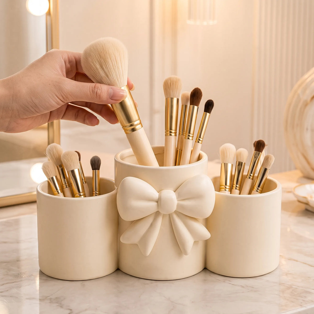 Bow Makeup Brush Holder & Cosmetic Organizer – Single or 3-Compartment