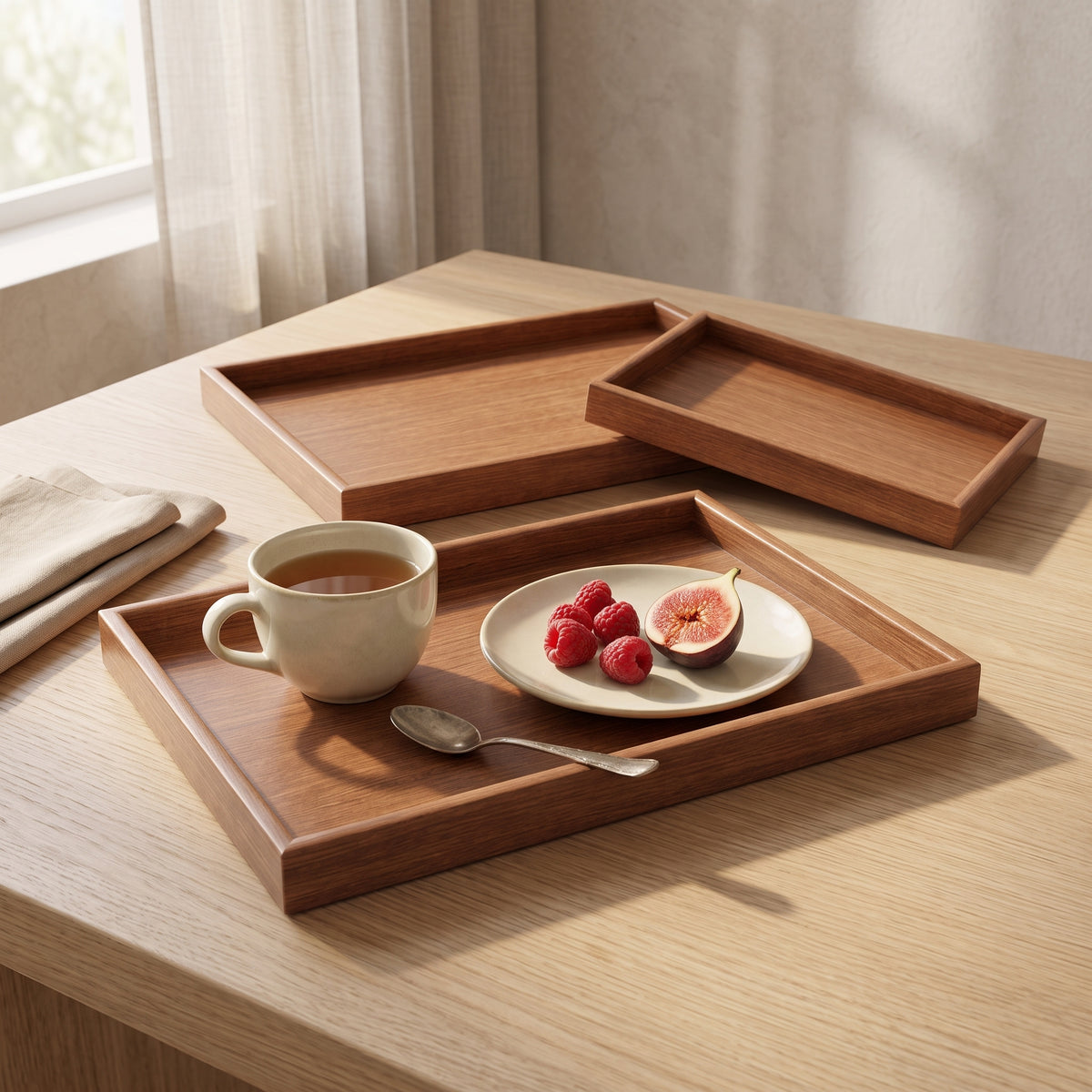 3-Piece Wooden Tray Set – Serving & Kitchen Organisation Trays