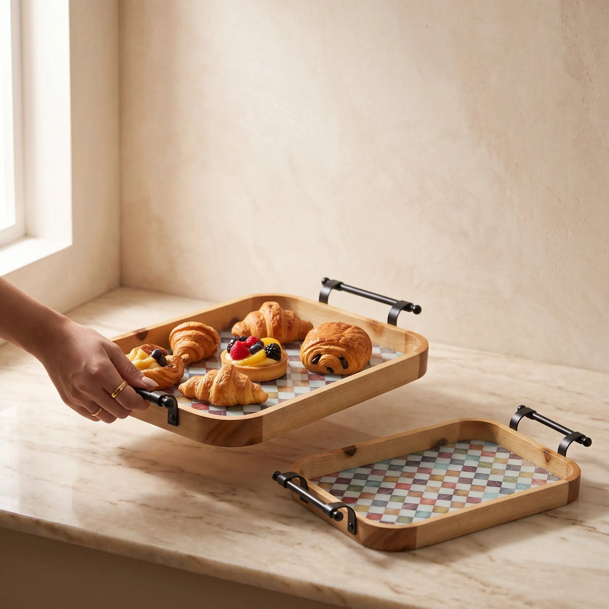 2-Piece Wooden Serving Tray Set – Kitchen & Dining Trays