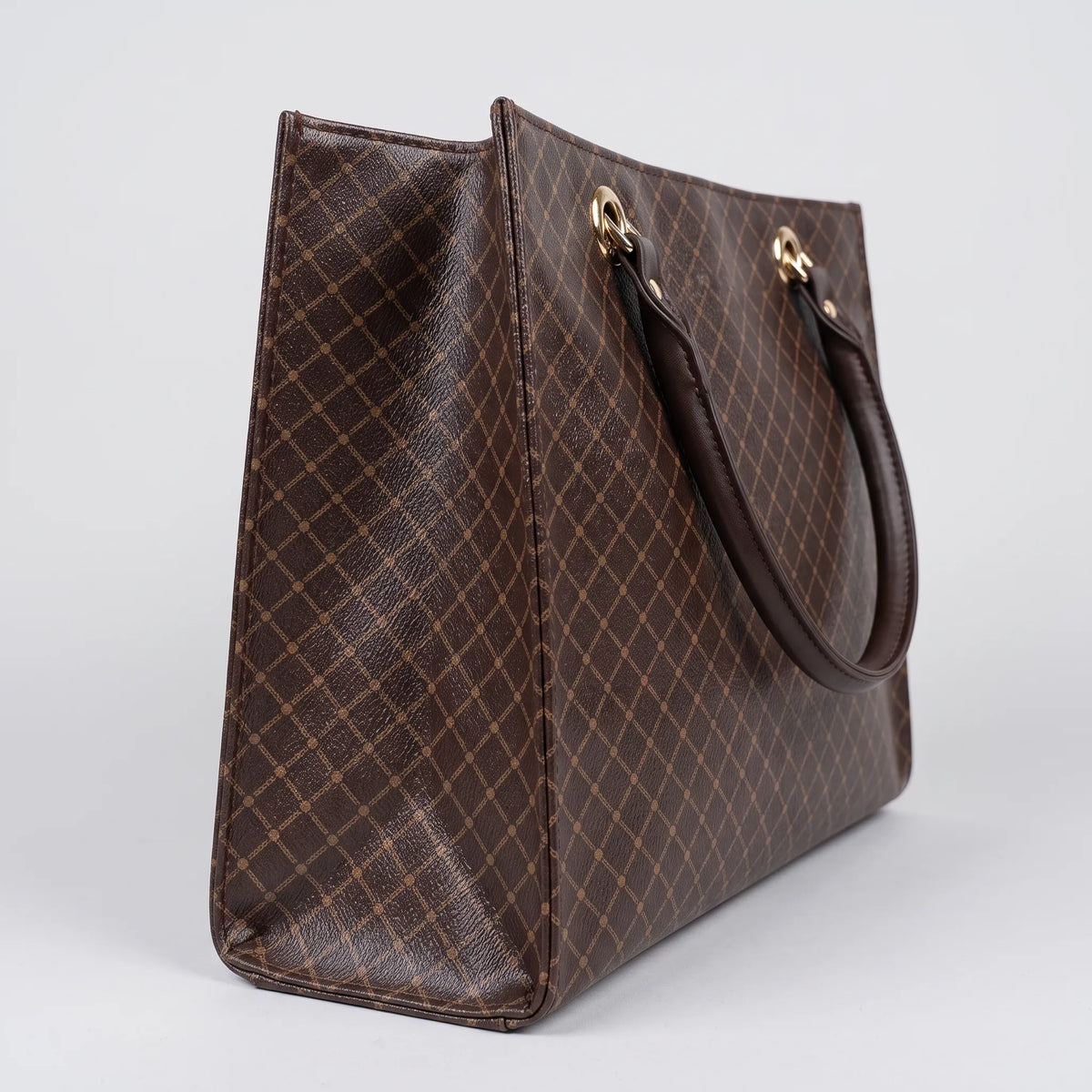 Dark Brown Diamond Monogram Structured Tote Bag