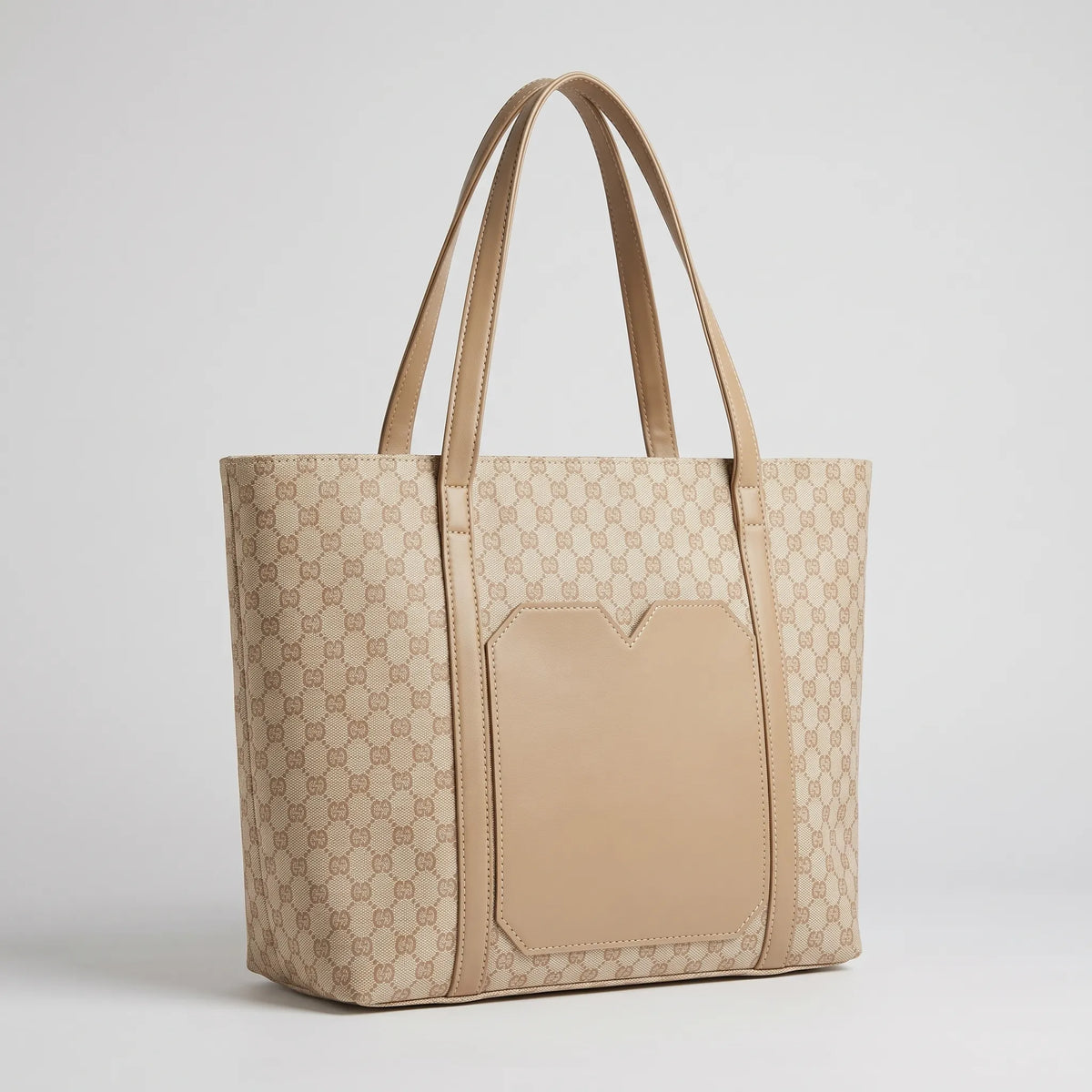 Classic Faux Leather Shoulder Bag with Tan Trim and Top Zipper