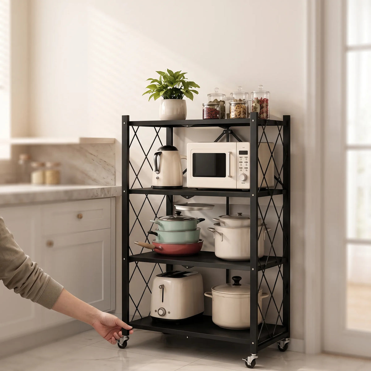 Foldable Heavy-Duty Kitchen Storage Rack with Wheels – 3, 4 & 5 Tier