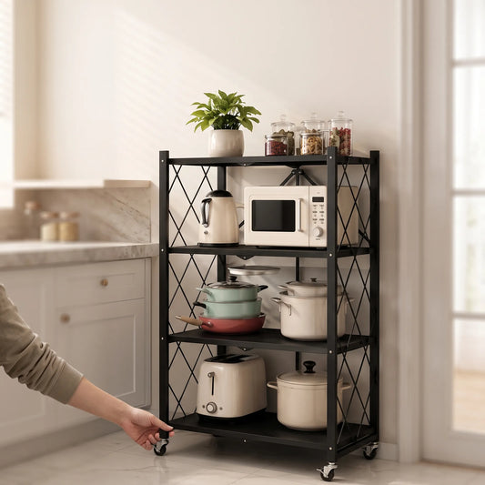 Foldable Heavy-Duty Kitchen Storage Rack with Wheels – 3, 4 & 5 Tier