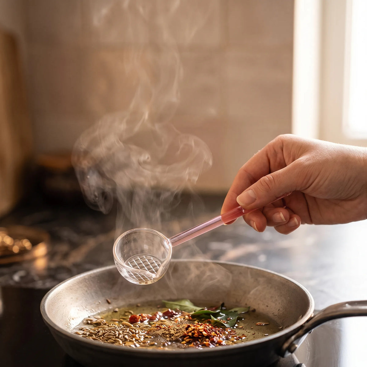 Borosilicate Glass Tarka Spoon – Heat-Resistant Tempering & Serving Spoon