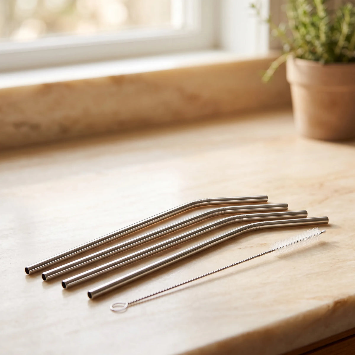 Reusable Stainless Steel Drinking Straws – Set of 4