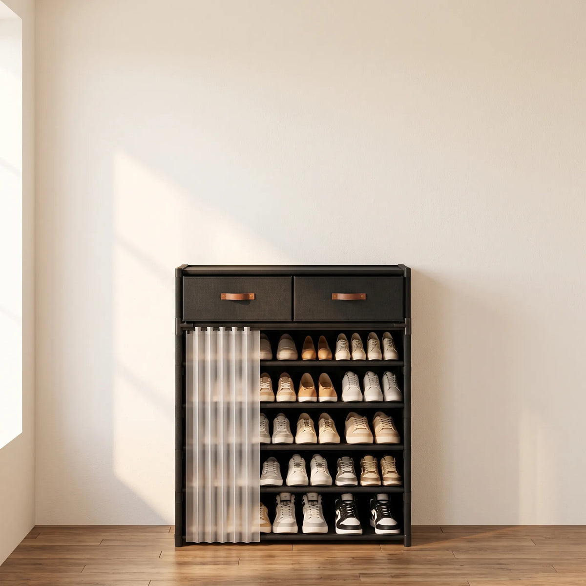 Modular Shoe Storage Cabinet with Drawers & Dustproof Cover – 5 Tier