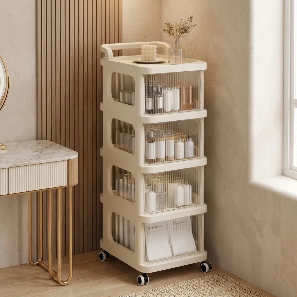 4 Tier Rolling Storage Cabinet with Transparent Drawers & Wheels