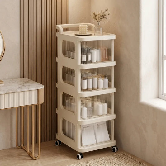 4 Tier Rolling Storage Cabinet with Transparent Drawers & Wheels