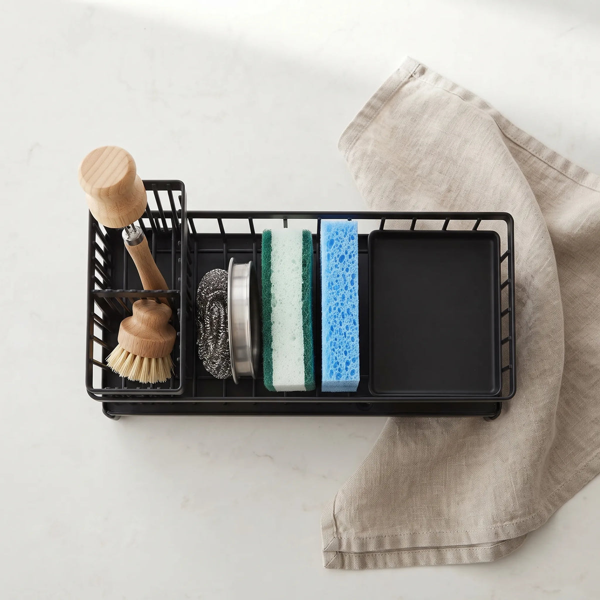 Sink Organizer Rack with Drain Tray – Kitchen Sponge & Brush Holder