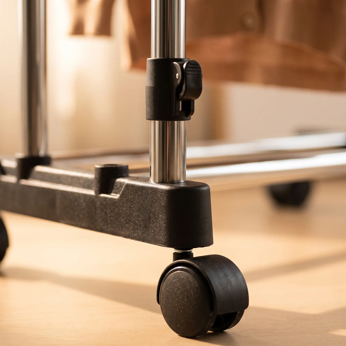Adjustable Double-Pole Clothes Rack with Wheels & Lower Shelf