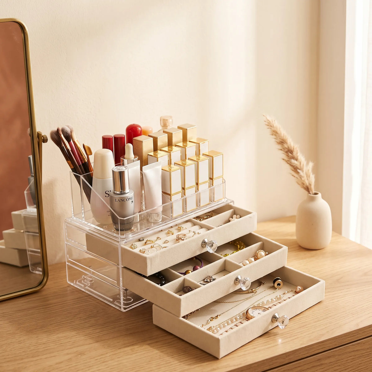 Flannel Jewellery & Cosmetic Storage Organizer with Drawers