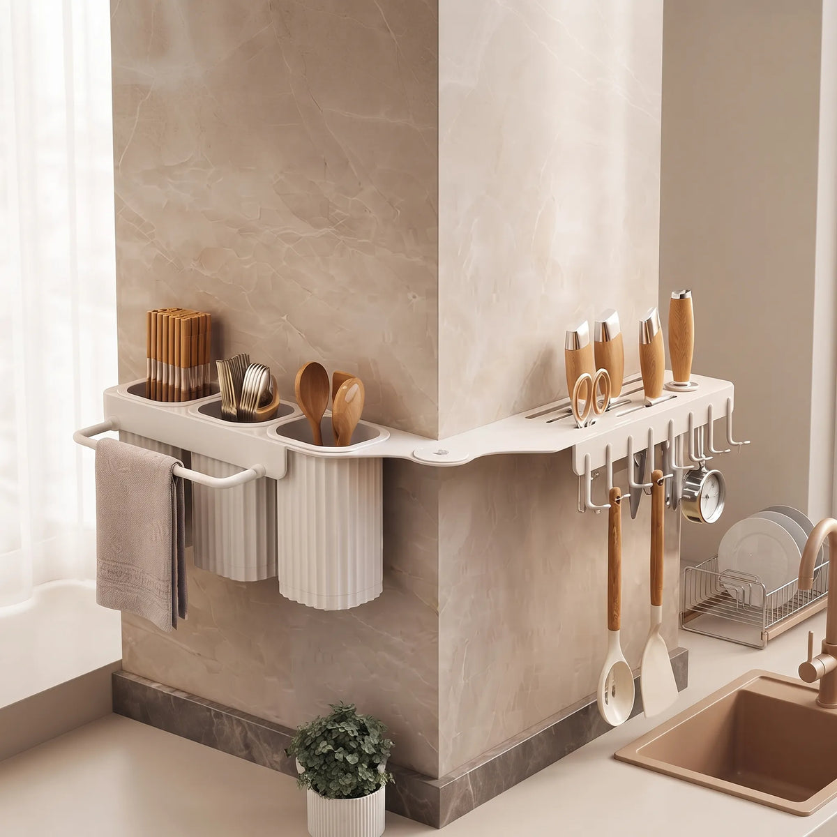 Over-the-Sink Kitchen Organizer Rack with Utensil Storage & Towel Rail