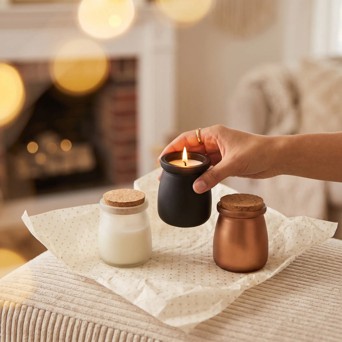 Frosted Glass Scented Candle with Cork Lid – Home Fragrance Jar Candle
