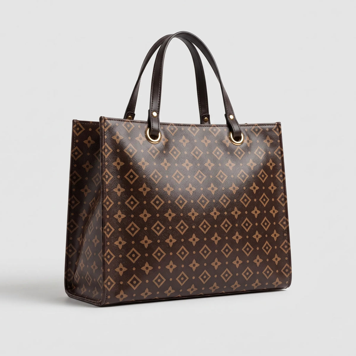 Dark Brown Diamond Monogram Structured Tote Bag