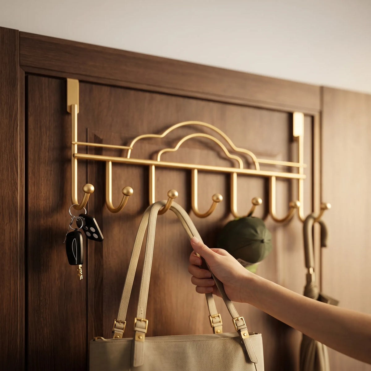 Over-the-Door Hook Rack – 7 Golden Hooks, No-Drill Hanger