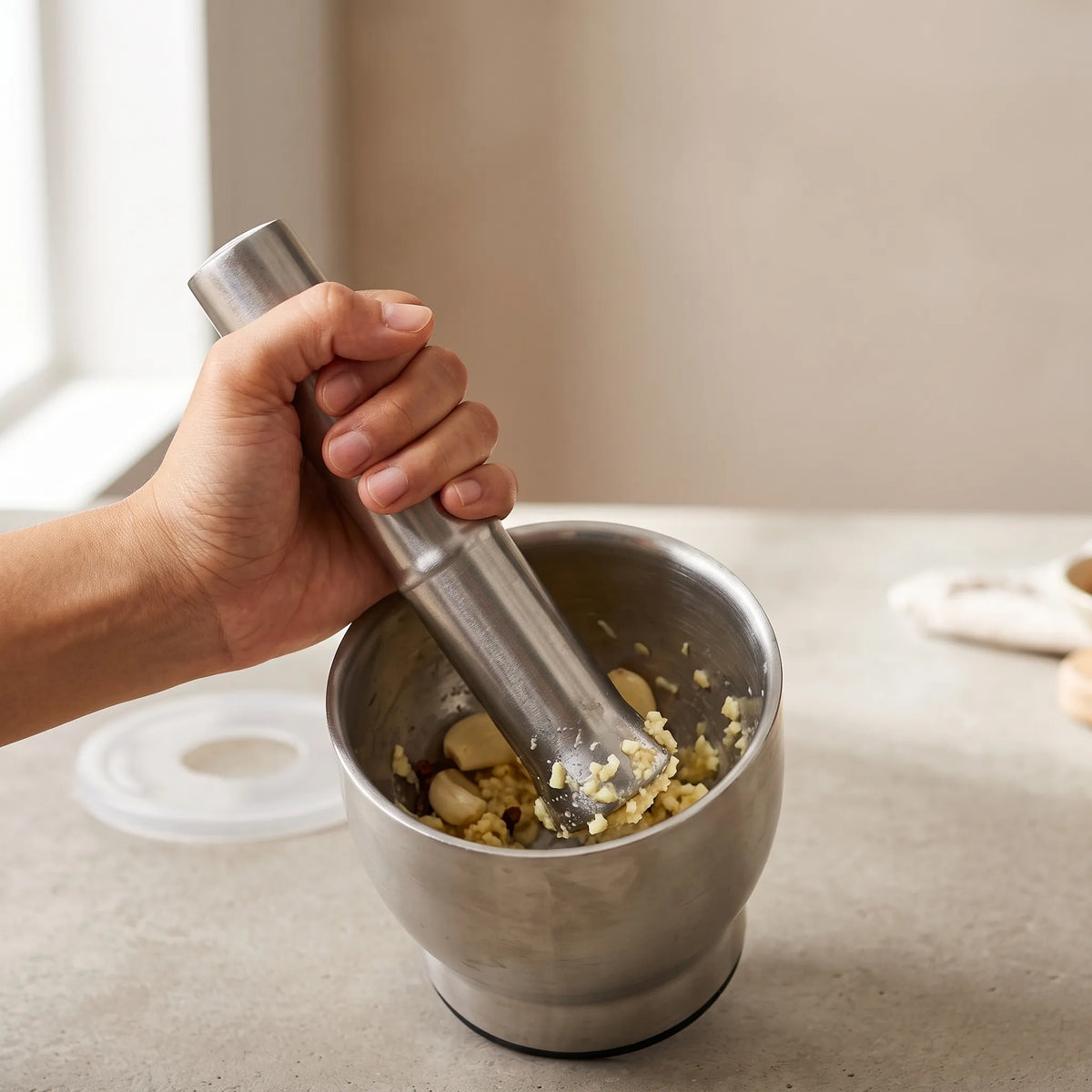 Stainless Steel Garlic Crusher & Mortar Pestle Set – Rust-Proof