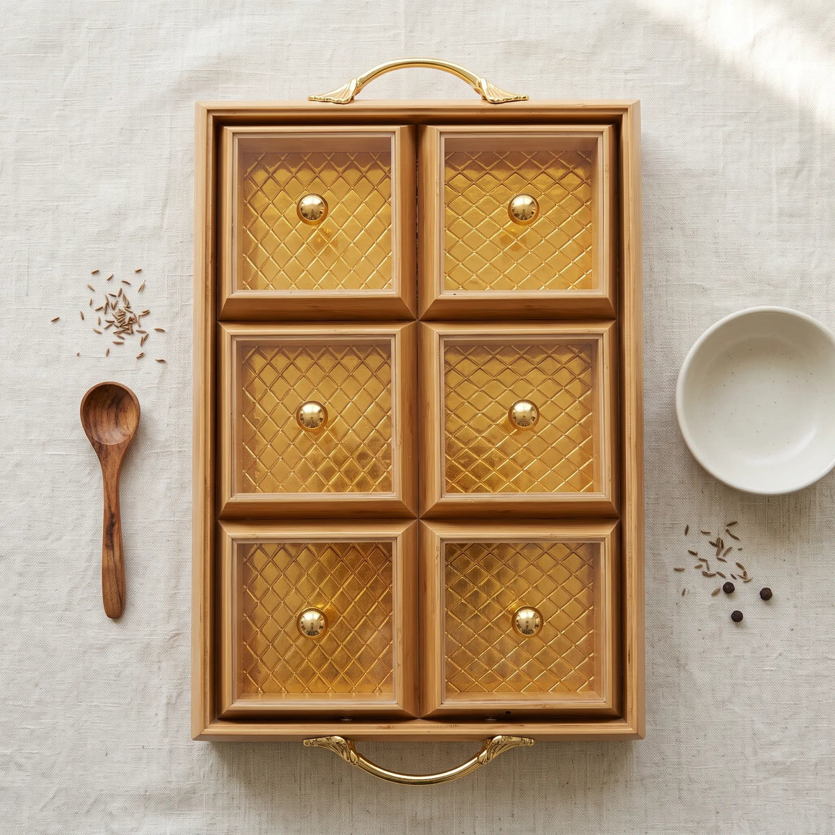 Bamboo Wooden Drawer Organiser – Kitchen Spice & Desk Storage Box