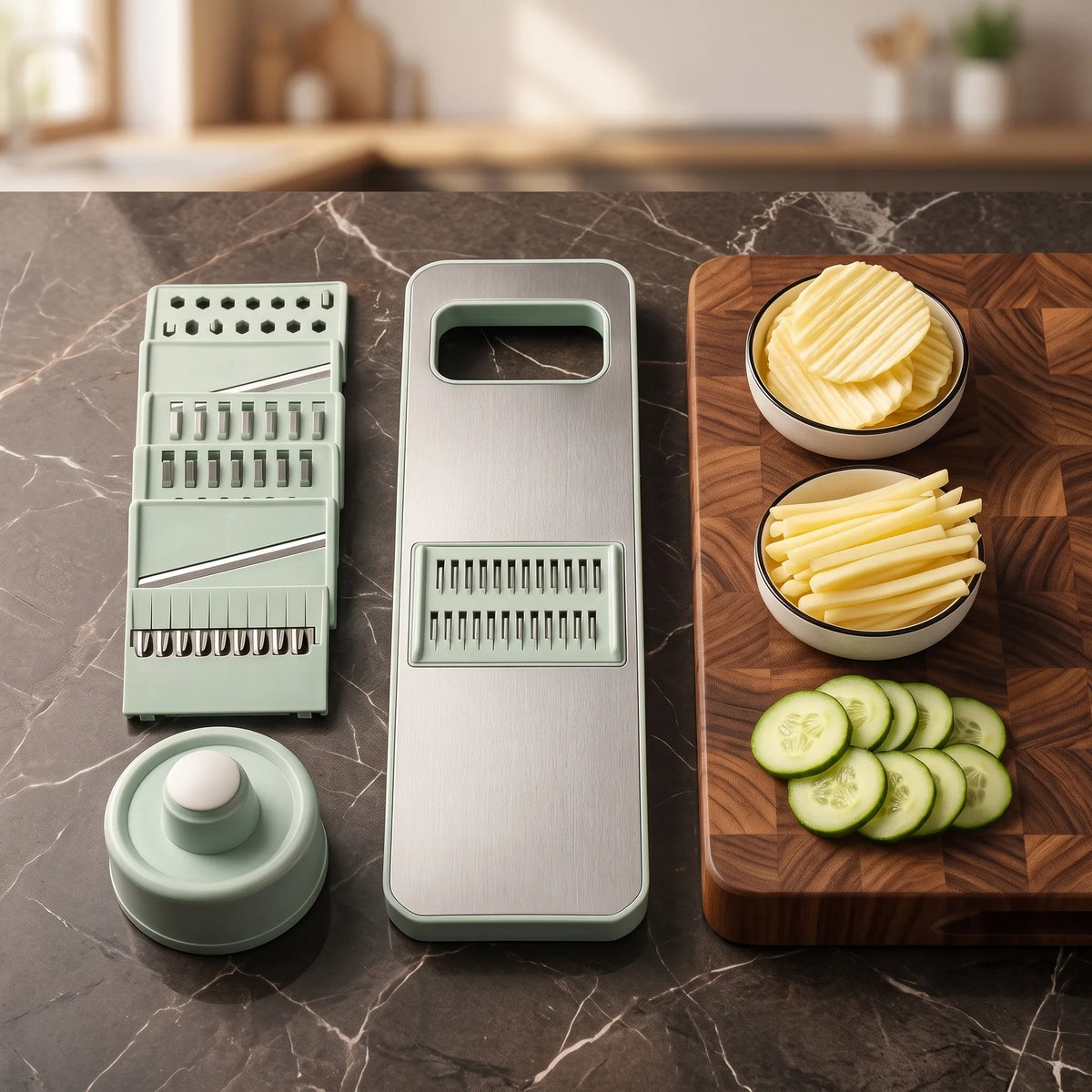 5-in-1 Mandoline Vegetable Slicer – Stainless Steel Blades with Hand Guard