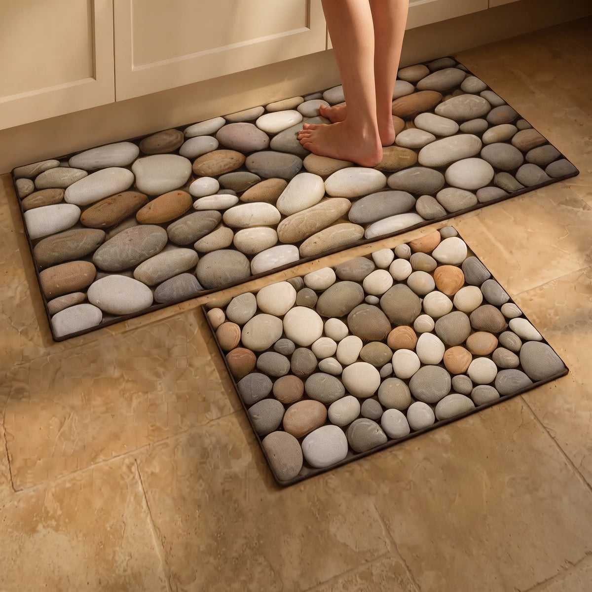 Anti-Slip Pebble Design Kitchen Mat Set – Waterproof, Oil-Resistant & Washable (2 Pcs)