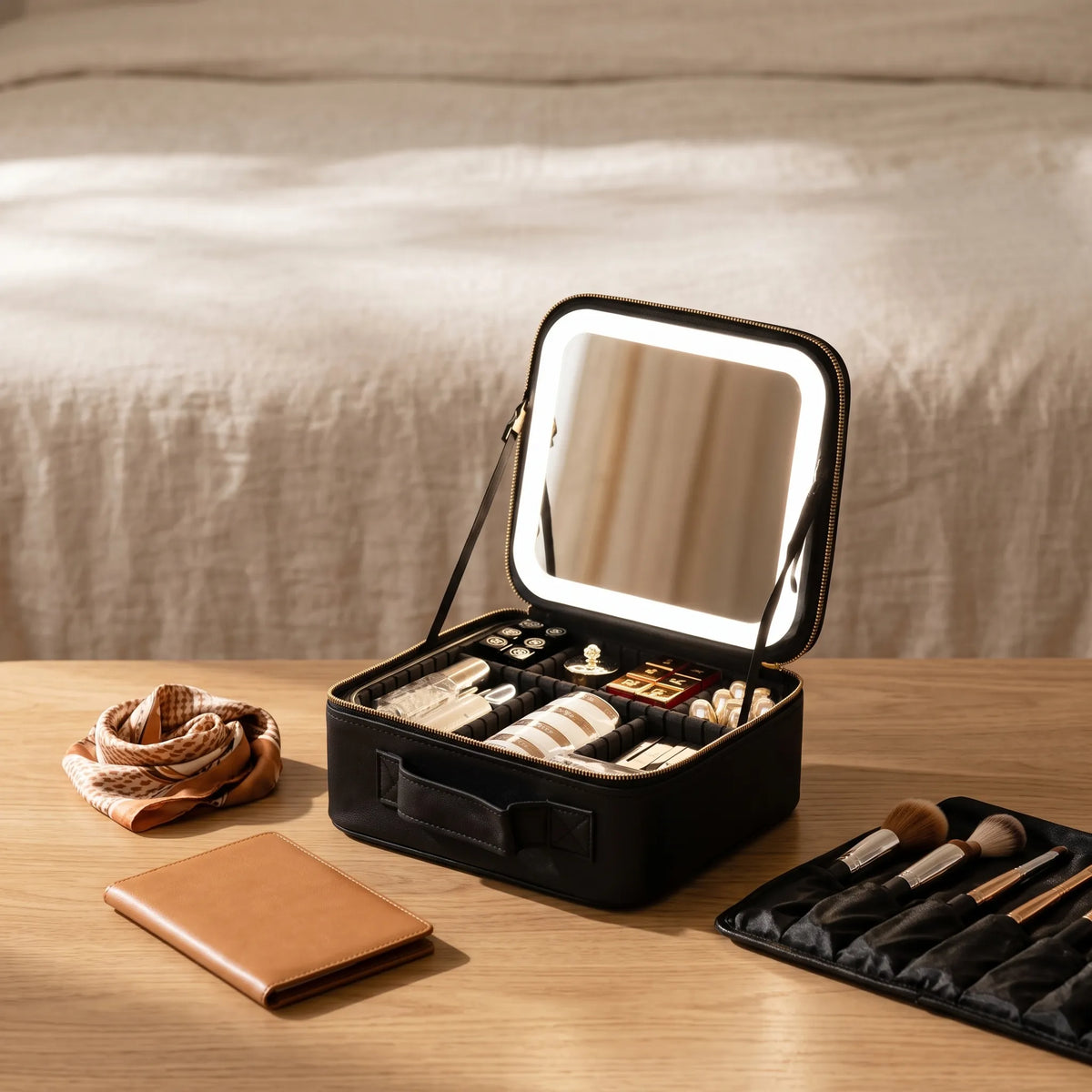 LED Makeup Bag with Lighted Mirror – USB Rechargeable Cosmetic Case