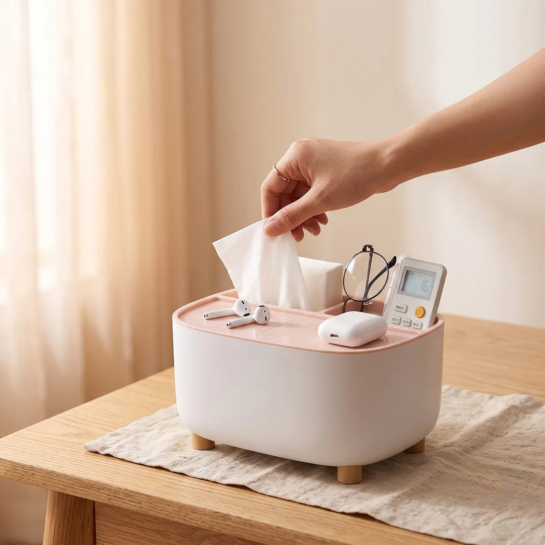 Tissue Box Holder with Storage Compartments