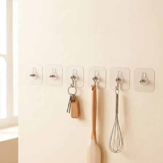 6-Piece Transparent Adhesive Wall Hook Set