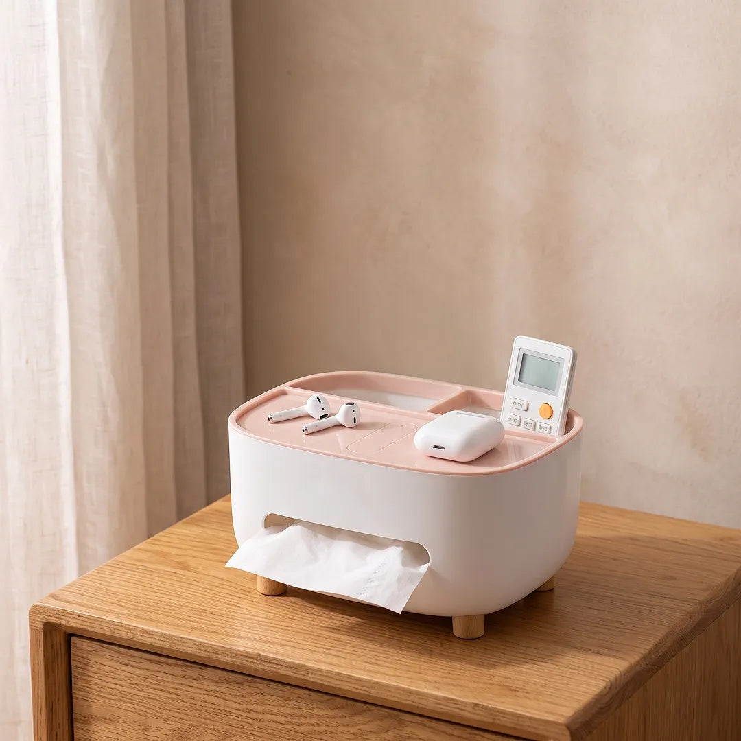 Tissue Box Holder with Storage Compartments