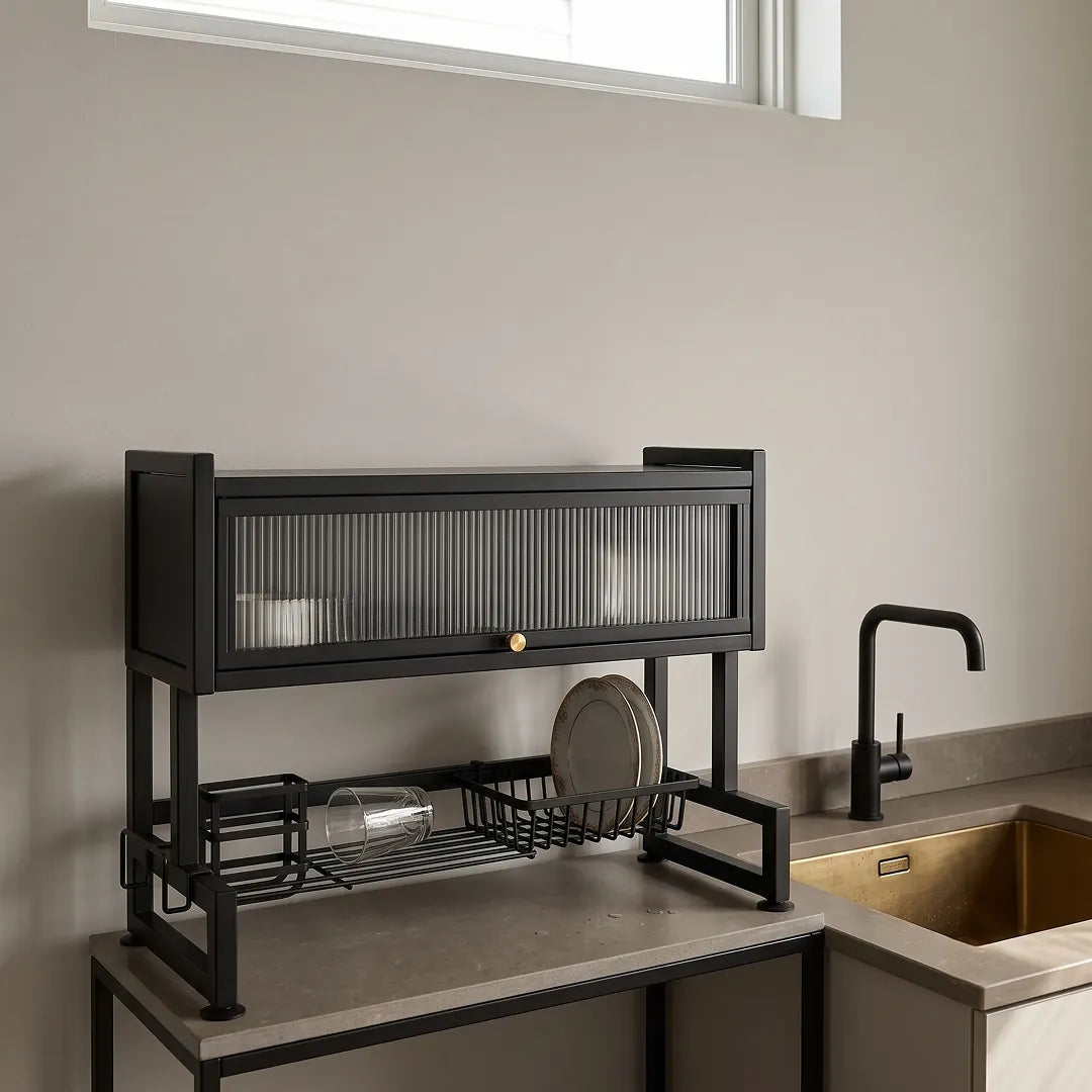 Kitchen Dish Drying Rack with Dustproof Cover