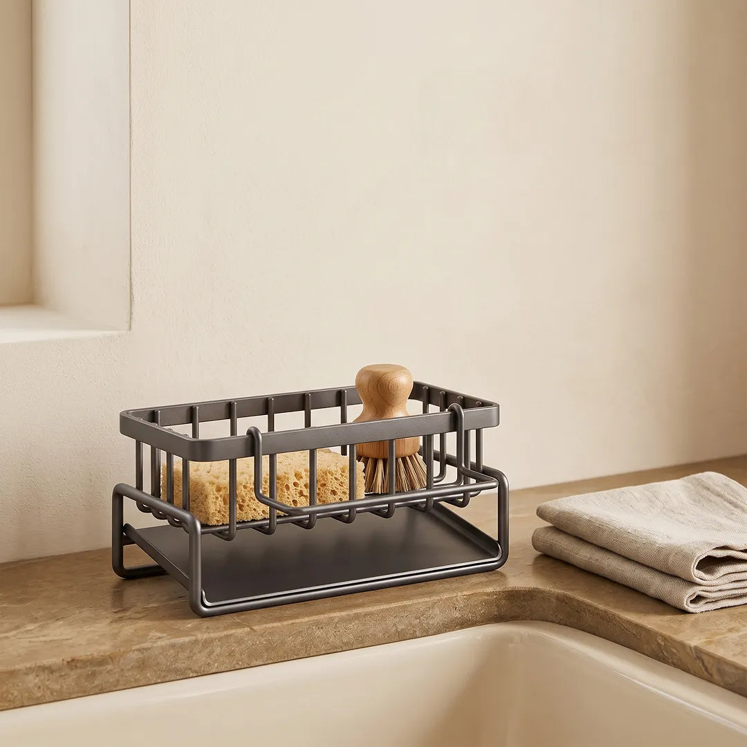Kitchen Sink Caddy with Sponge Holder & Towel Rail