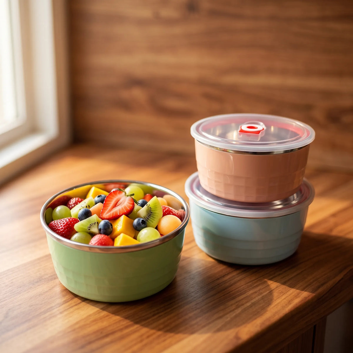 3-Piece Coloured Heat-Resistant Bowl Set with Lids | Food Storage & Serving Bowls