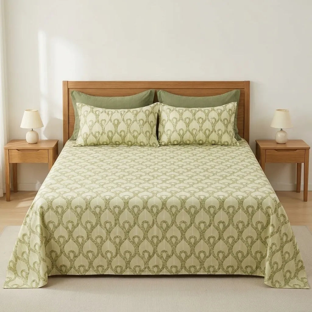 3 Pcs Sage Green Ogee Print Bedding Set