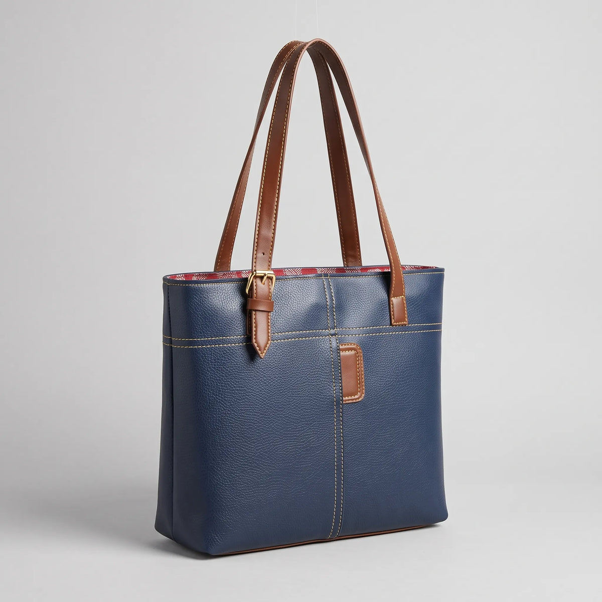Two-Tone Faux Leather Handbag in Navy and Tan