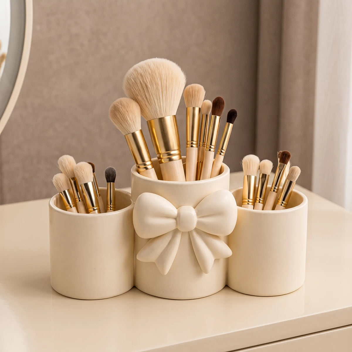 Bow Makeup Brush Holder & Cosmetic Organizer – Single or 3-Compartment
