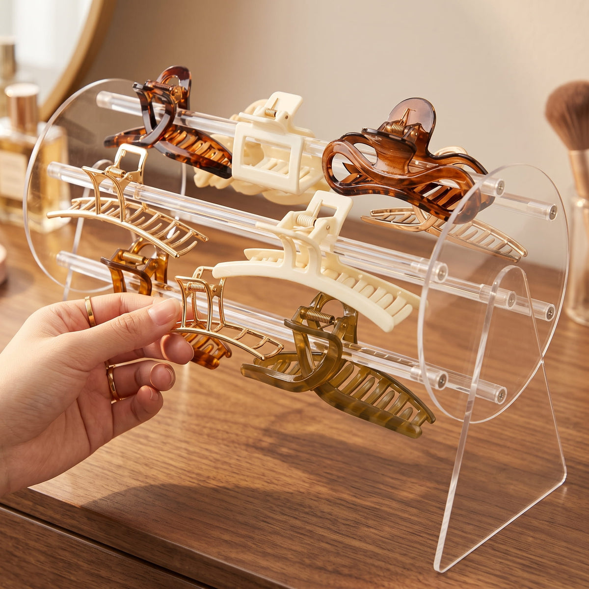 Clear Acrylic Hair Claw Clip Organizer – Multi-Tier Display Stand (Boxed)