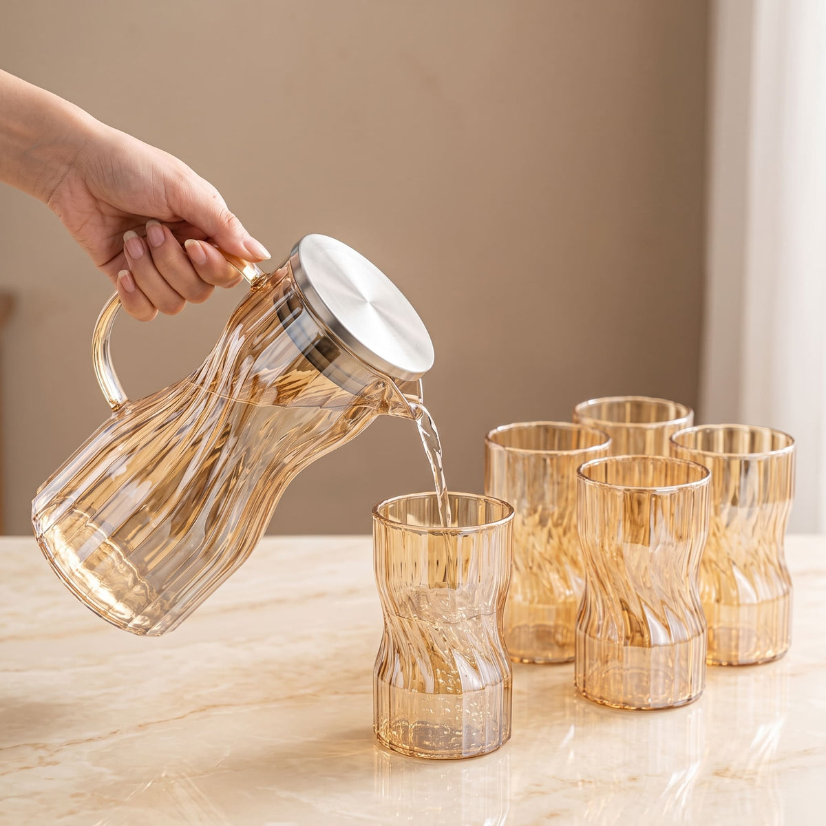 Borosilicate Glass Pitcher | Heat-Resistant Water Jug with Handmade Design