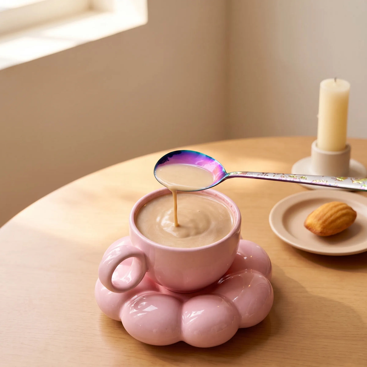 Glossy Bubble Ceramic Cup & Saucer Set – Modern Coffee & Tea Cup