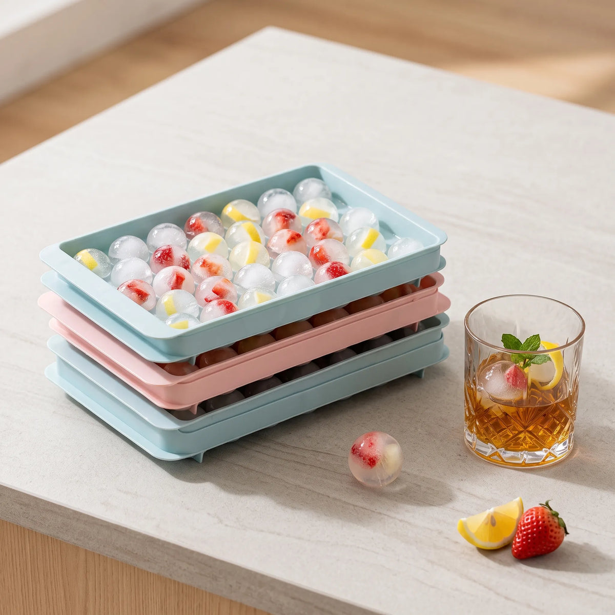 Round Ice Ball Tray with Lid – 33 Mini Ice Spheres Maker