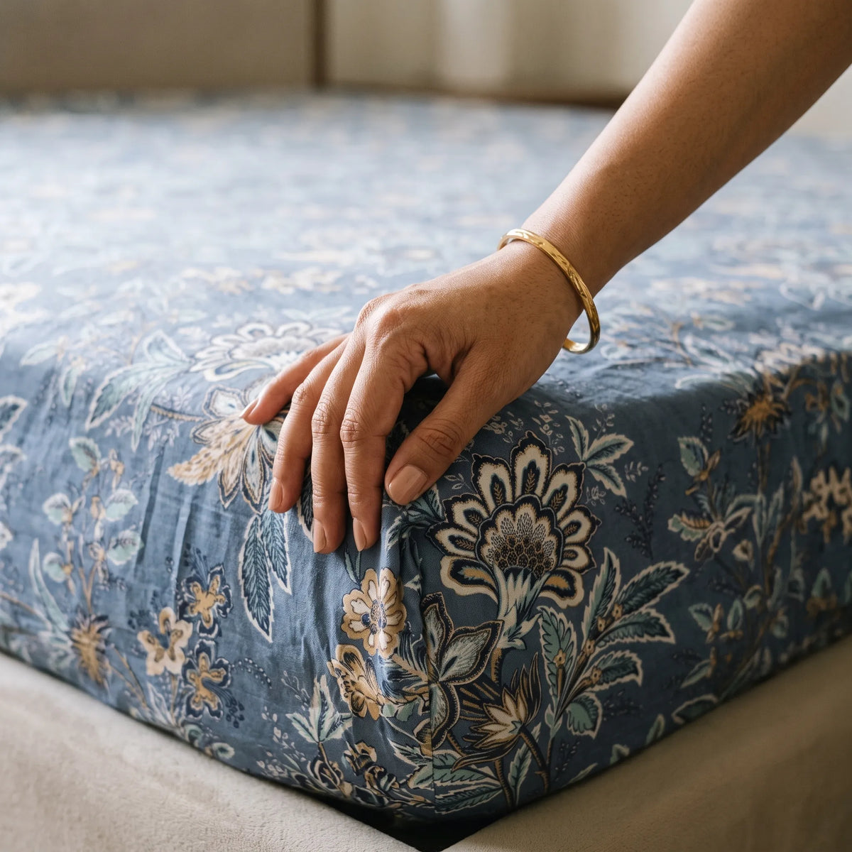 3 Pcs Indigo Heritage Floral Bedding Set