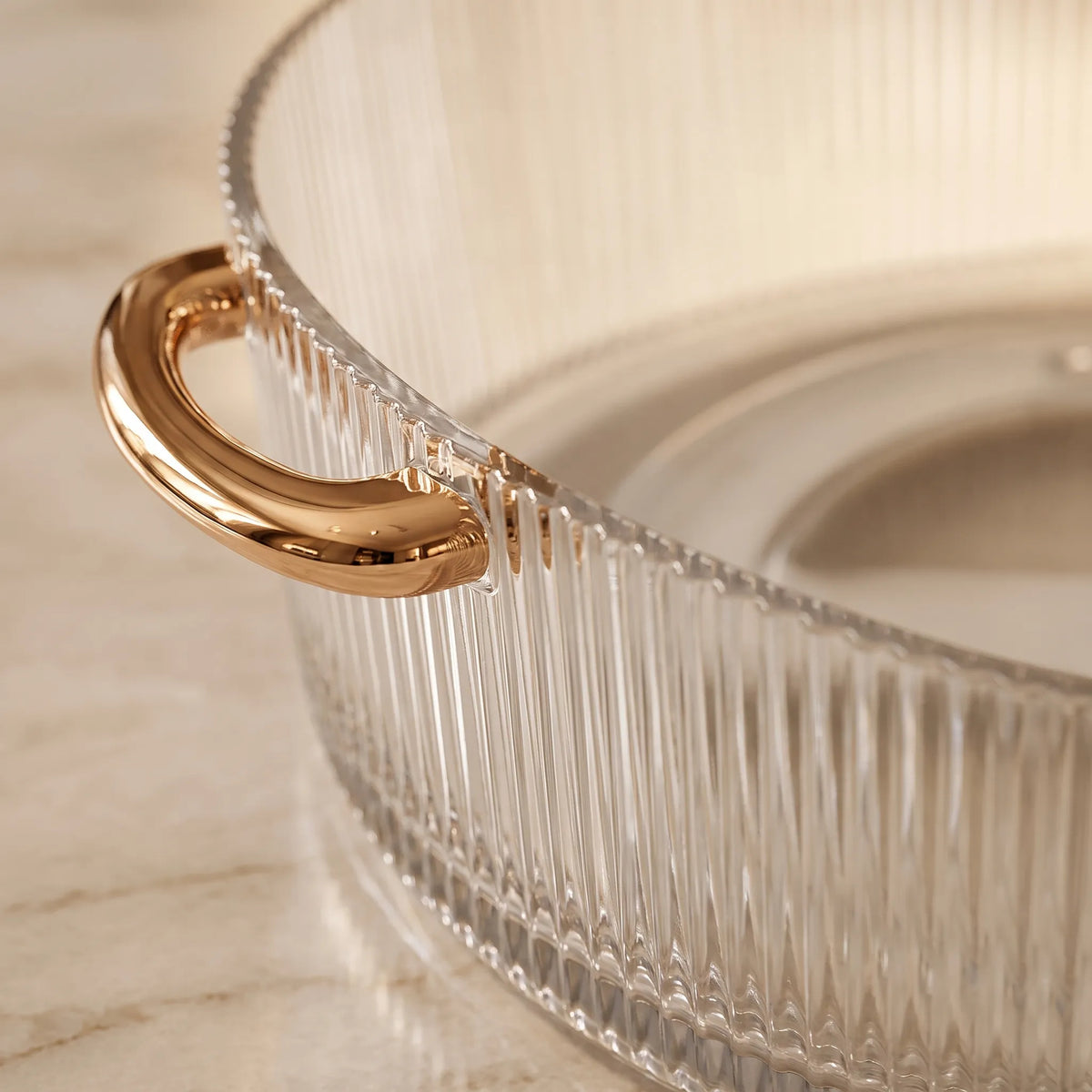 Rotating Acrylic Perfume Tray with Gold Handles – Round Ribbed Vanity Organizer