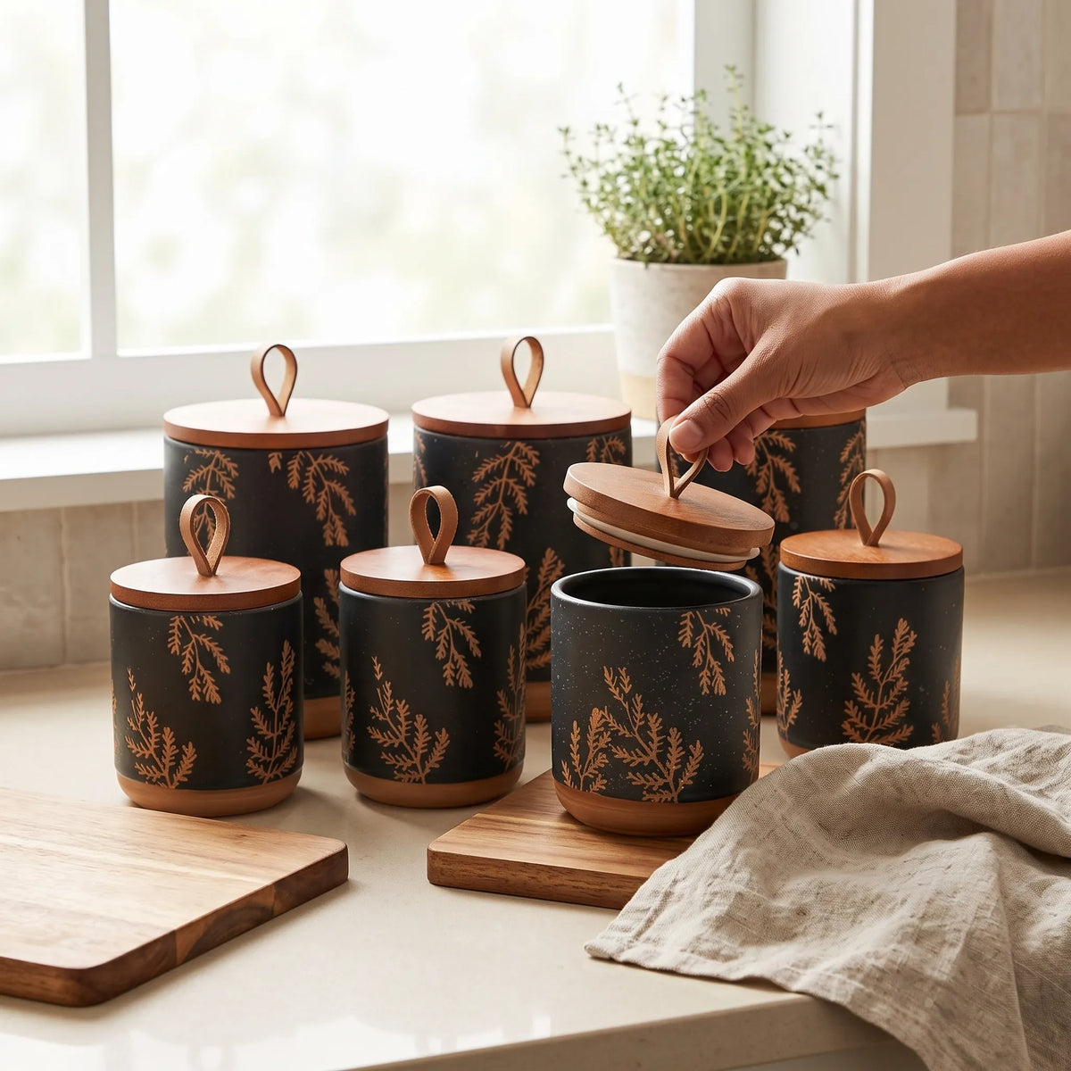 7-Piece Ceramic Kitchen Storage Jar Set – Spice, Tea & Coffee Containers