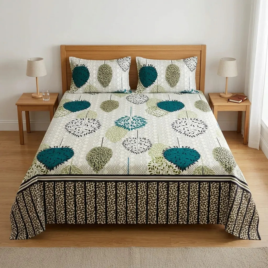 3 Pcs Teal & Olive Tree-of-Life Bedding Set