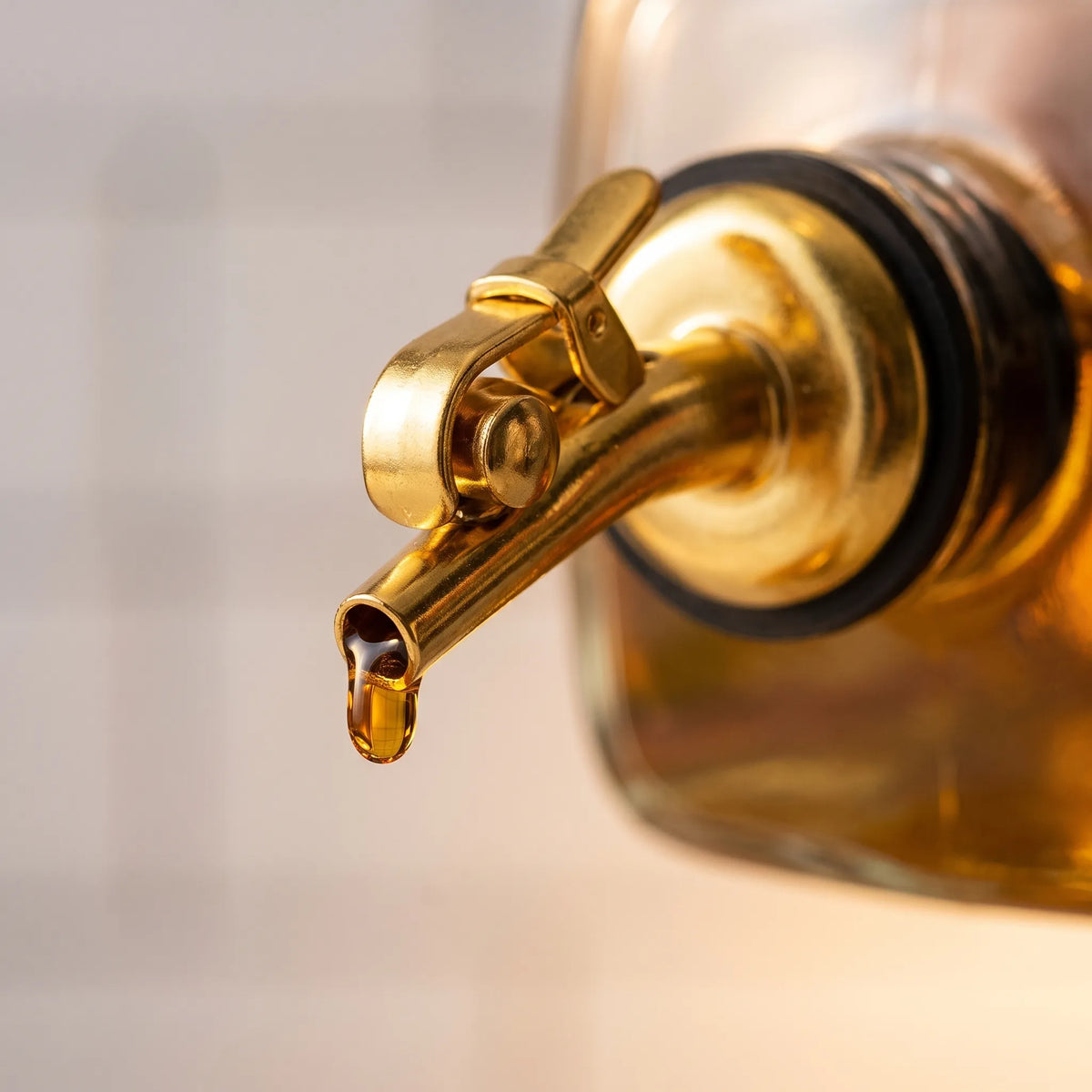 Glass Oil & Vinegar Dispenser Bottle with Gold Pour Spout