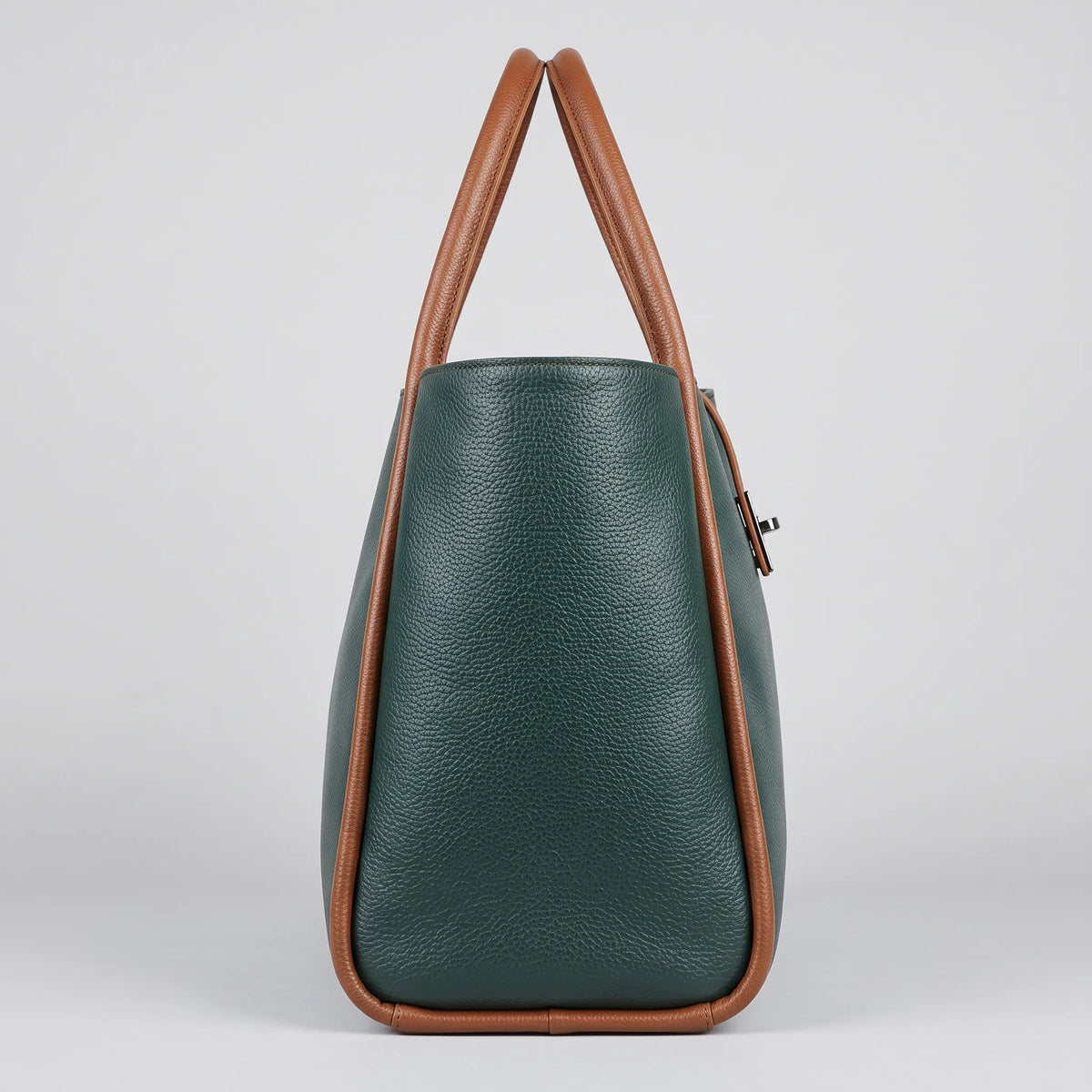 Two-Tone Faux Leather Work Handbag in Emerald and Tan