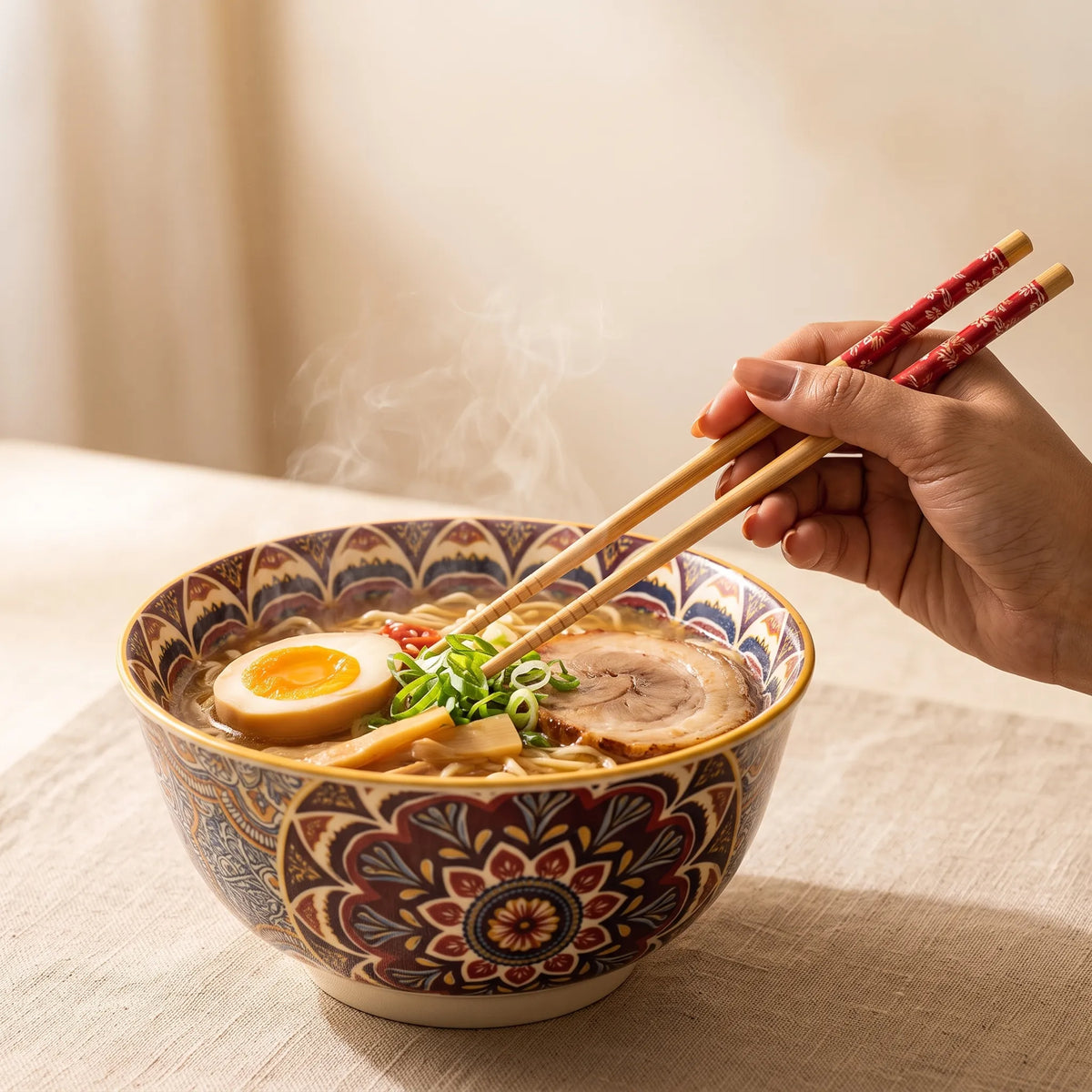 Hand-Painted Ceramic Bowl Set with Chopsticks in Gift Box – 4 Pieces