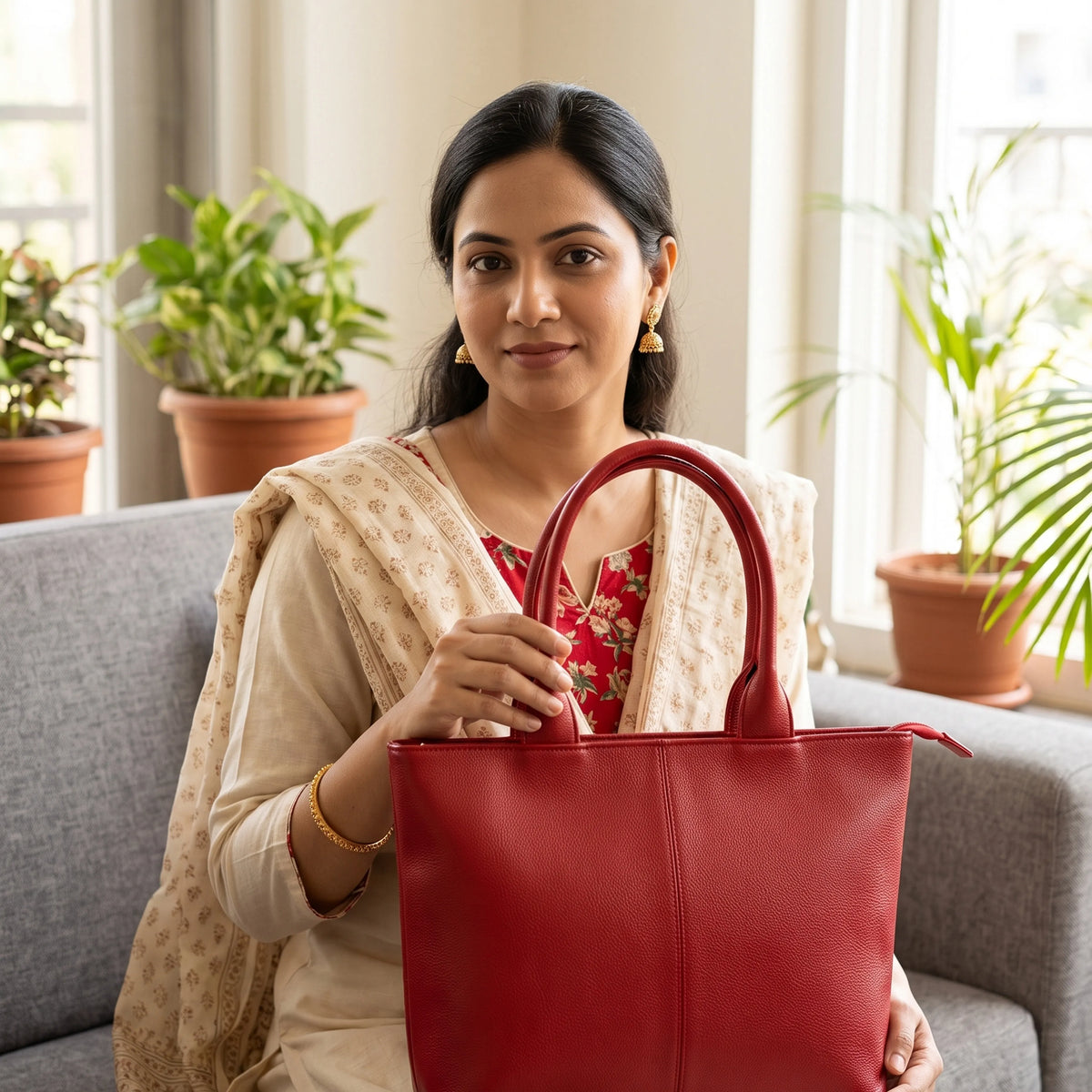 Classic Red Zippered Tote Bag – Women’s Everyday Handbag