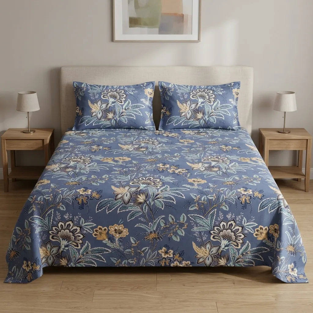 3 Pcs Indigo Heritage Floral Bedding Set
