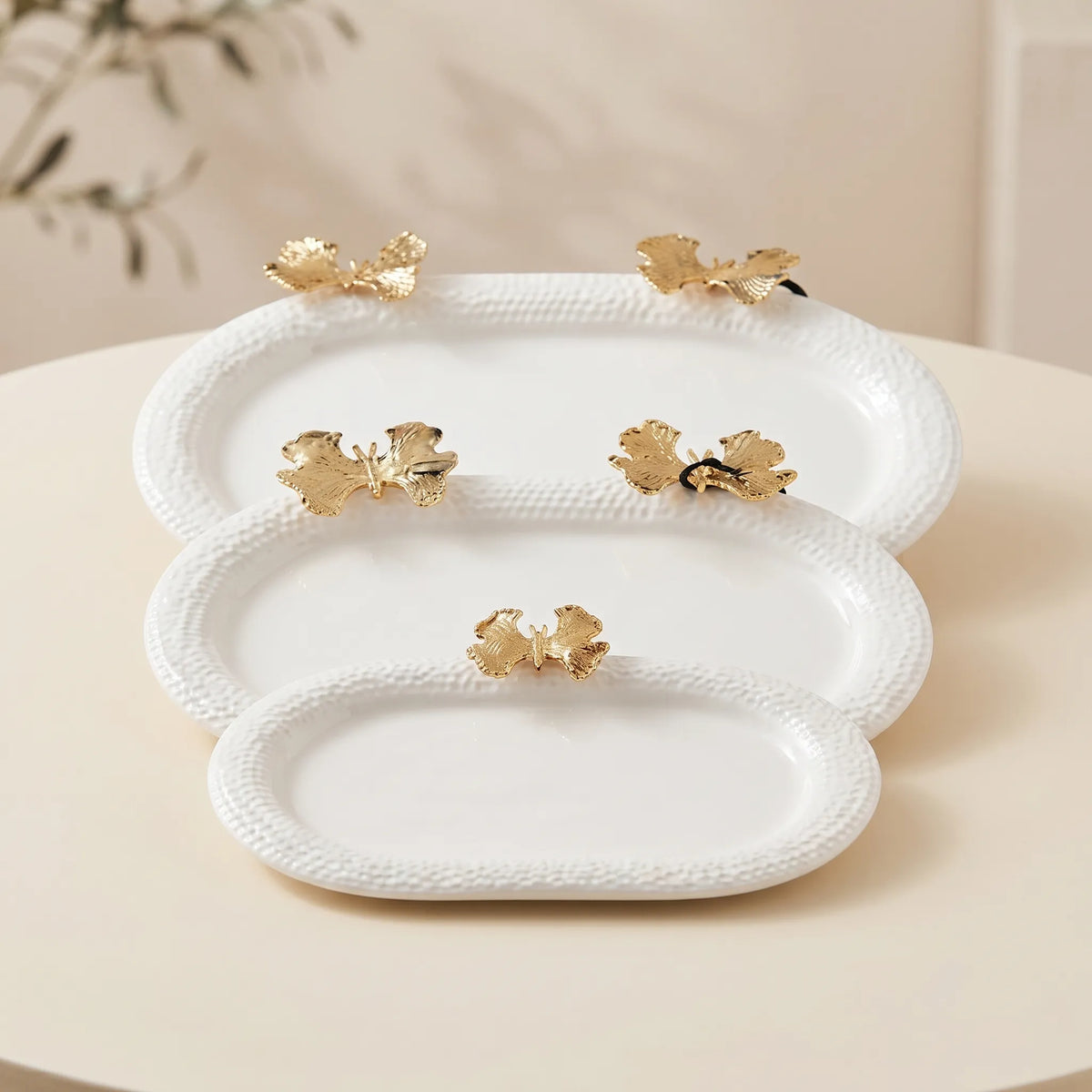 3-Piece Butterfly Accent Decorative Serving Tray Set