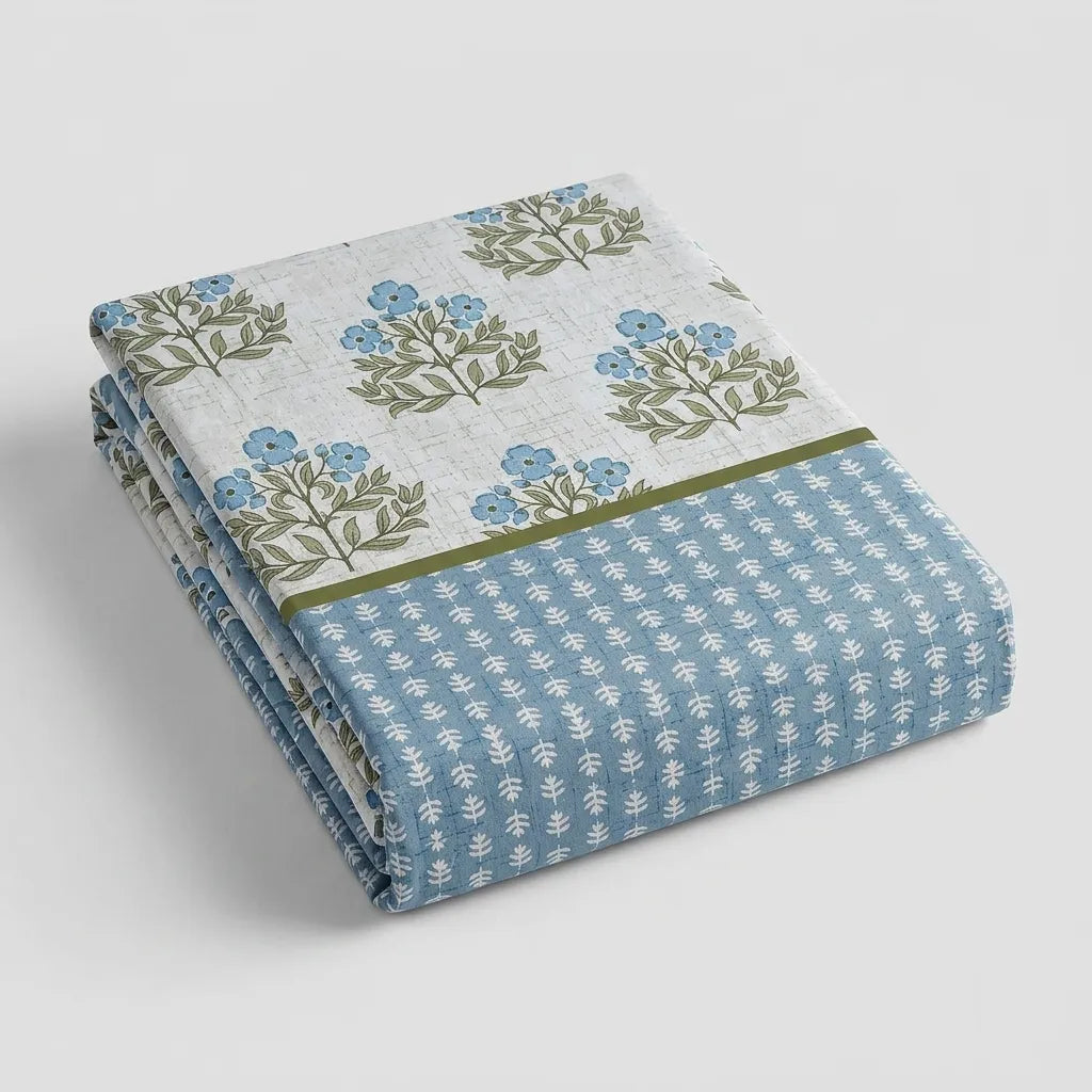 3 Pcs Azure Block-Print Heritage Bedding Set